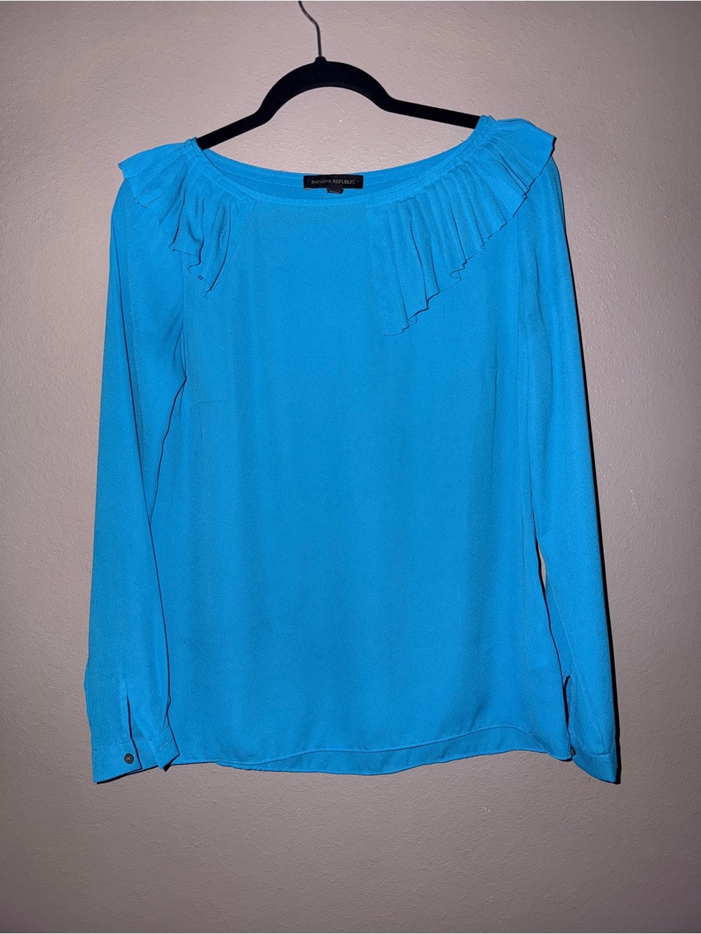 Banana Republic Turquoise Ruffle-Neck Long Sleeve Blouse